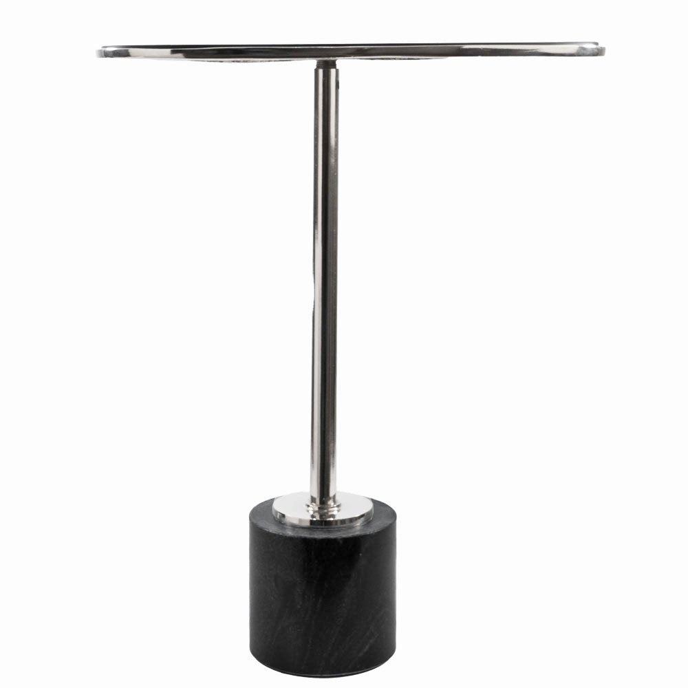 22" Smoky Black and Silver Aluminum Glass and Marble Pedestal End Table