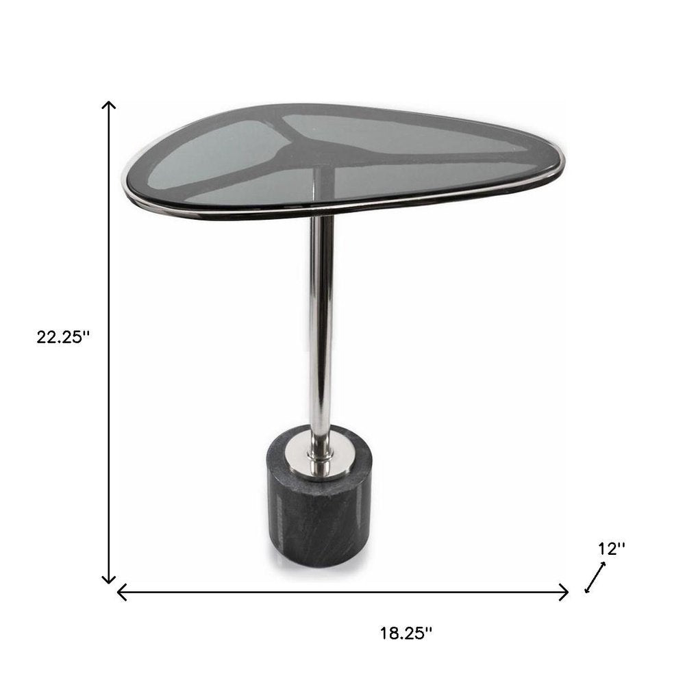 22" Smoky Black and Silver Aluminum Glass and Marble Pedestal End Table