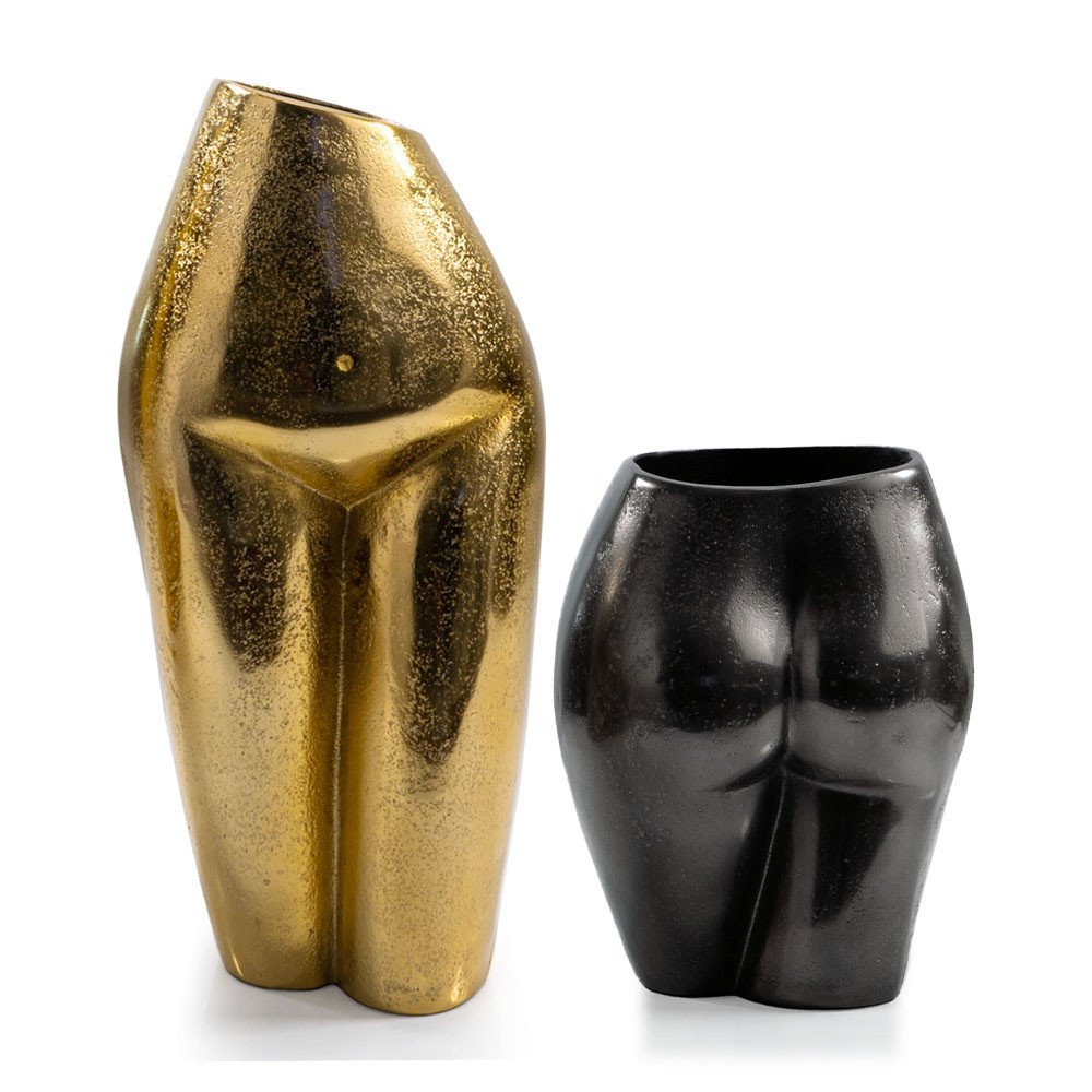 14" Gold Cast Aluminum Female Form Table Vase