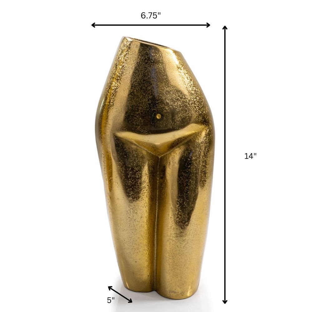 14" Gold Cast Aluminum Female Form Table Vase