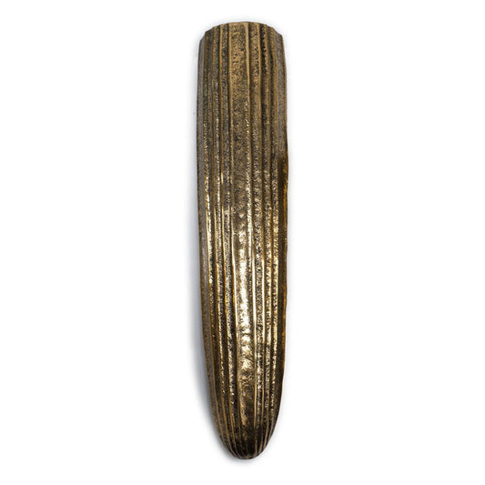 12" Antiqued Gold Ribbed Aluminum Wall Vase