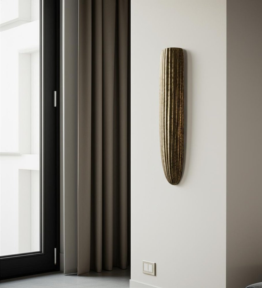 12" Antiqued Gold Ribbed Aluminum Wall Vase