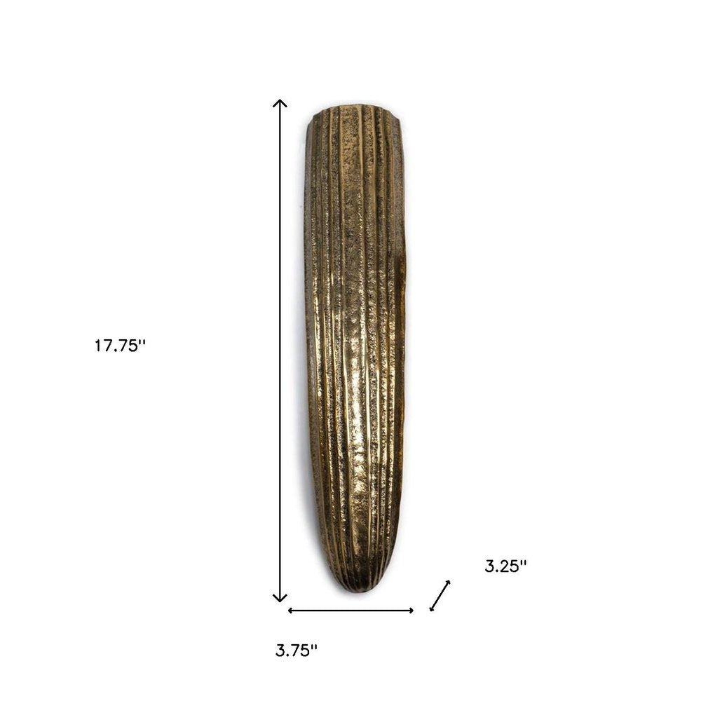 18" Antiqued Gold Ribbed Aluminum Wall Vase