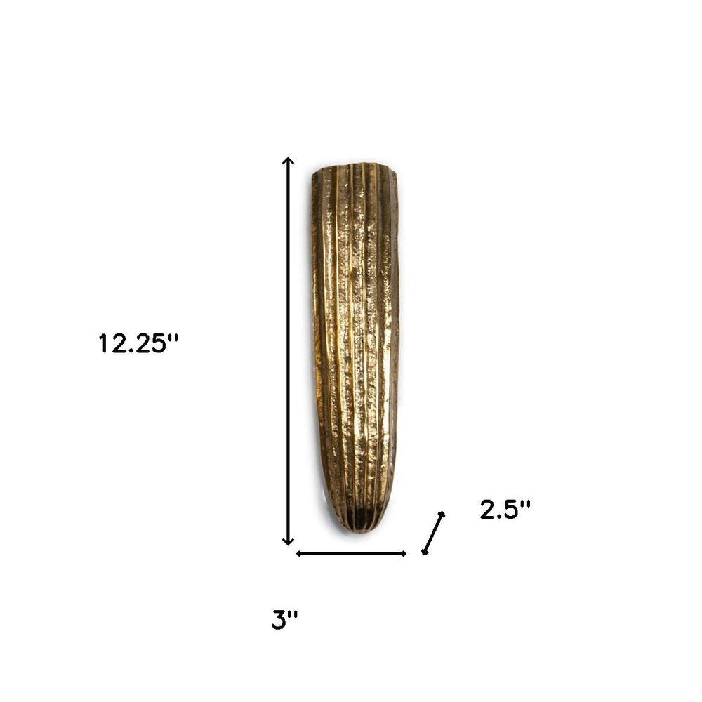 18" Antiqued Gold Ribbed Aluminum Wall Vase