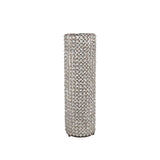 21" Clear And Silver Faux Crystal And Metal Table Vase