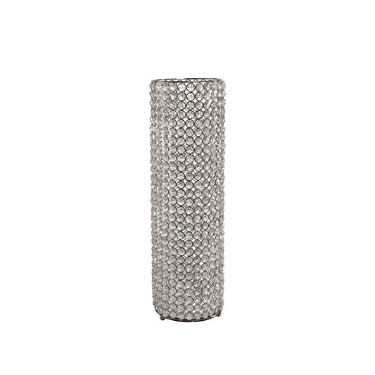 21" Clear And Silver Faux Crystal And Metal Table Vase