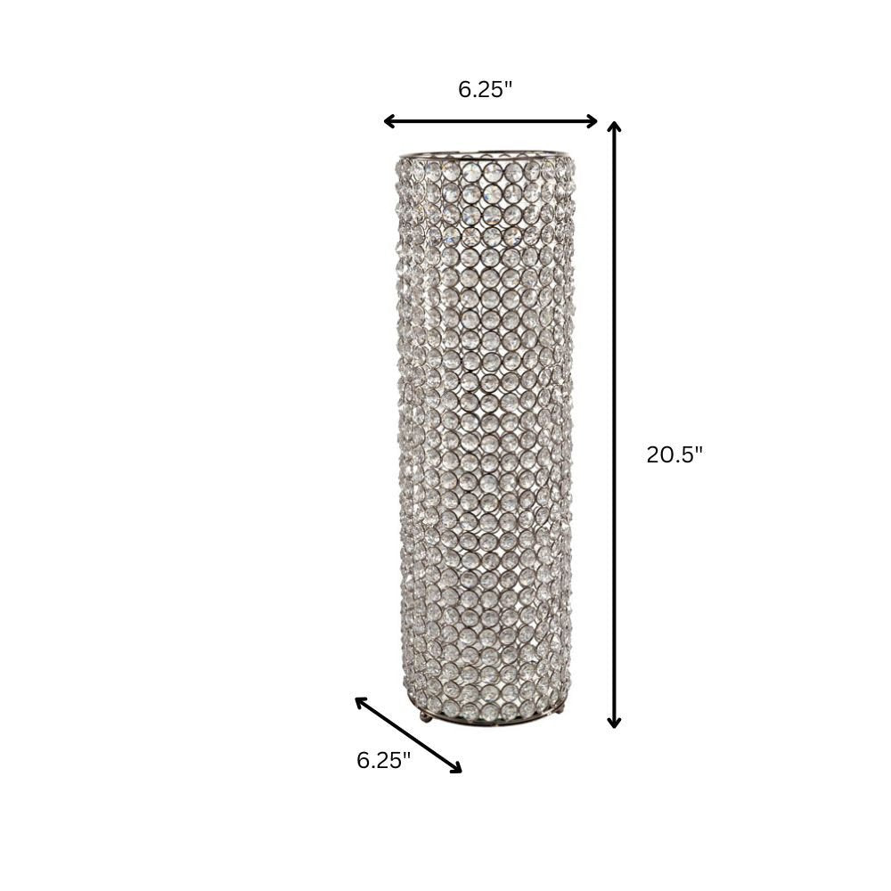 21" Clear And Silver Faux Crystal And Metal Table Vase