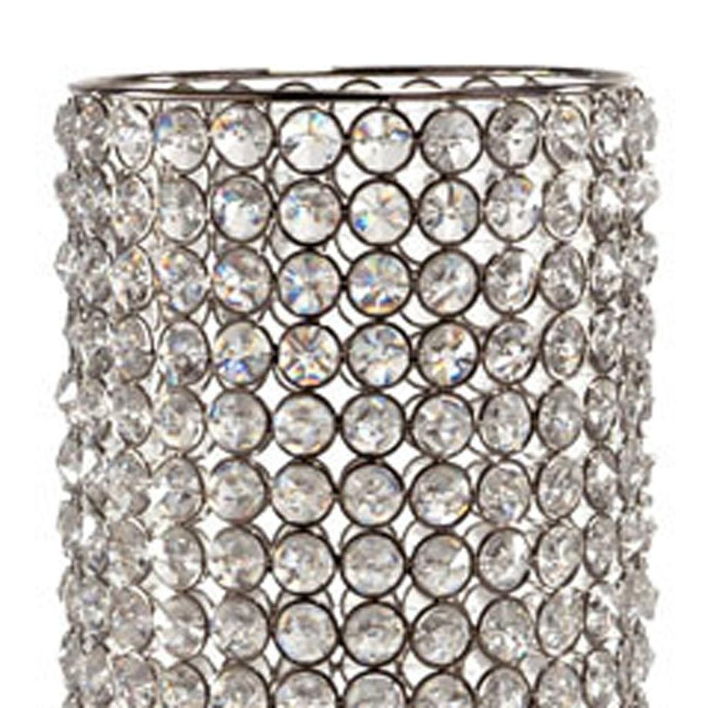 25" Clear And Silver Faux Crystal And Metal Table Vase