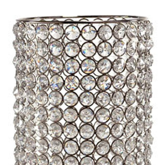 21" Clear And Silver Faux Crystal And Metal Table Vase