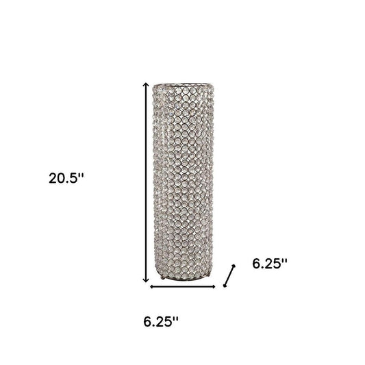 21" Clear And Silver Faux Crystal And Metal Table Vase