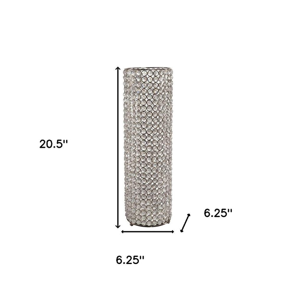 25" Clear And Silver Faux Crystal And Metal Table Vase