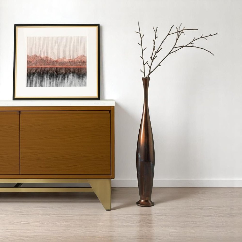 50" Burnished Brown Aluminum Floor Vase