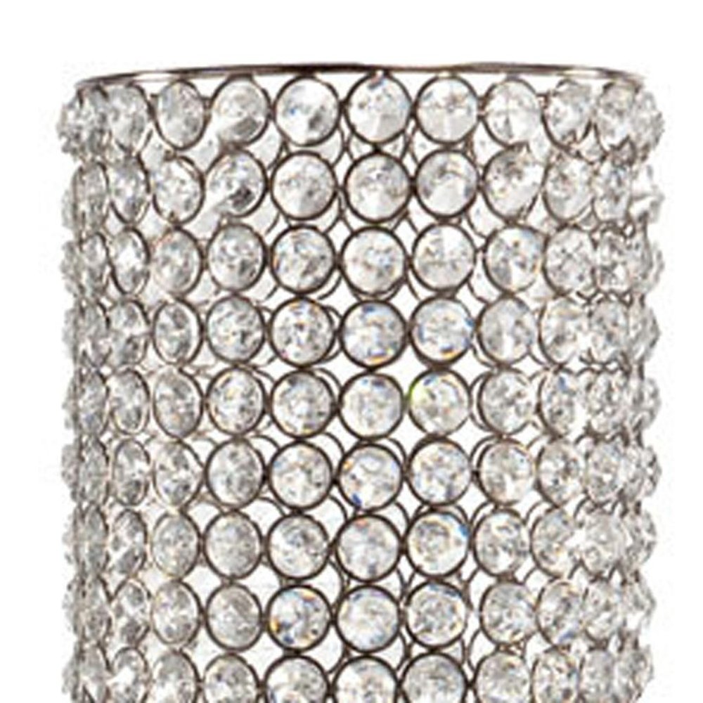 21" Clear And Silver Faux Crystal And Metal Table Vase