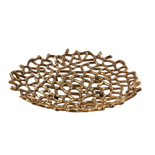 15" Gold Aluminum Coral Decorative Low Bowl