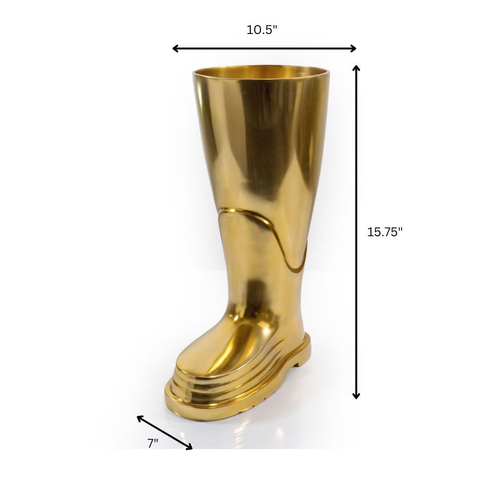 16" Gold Aluminum Firefighter Boot Umbrella Stand