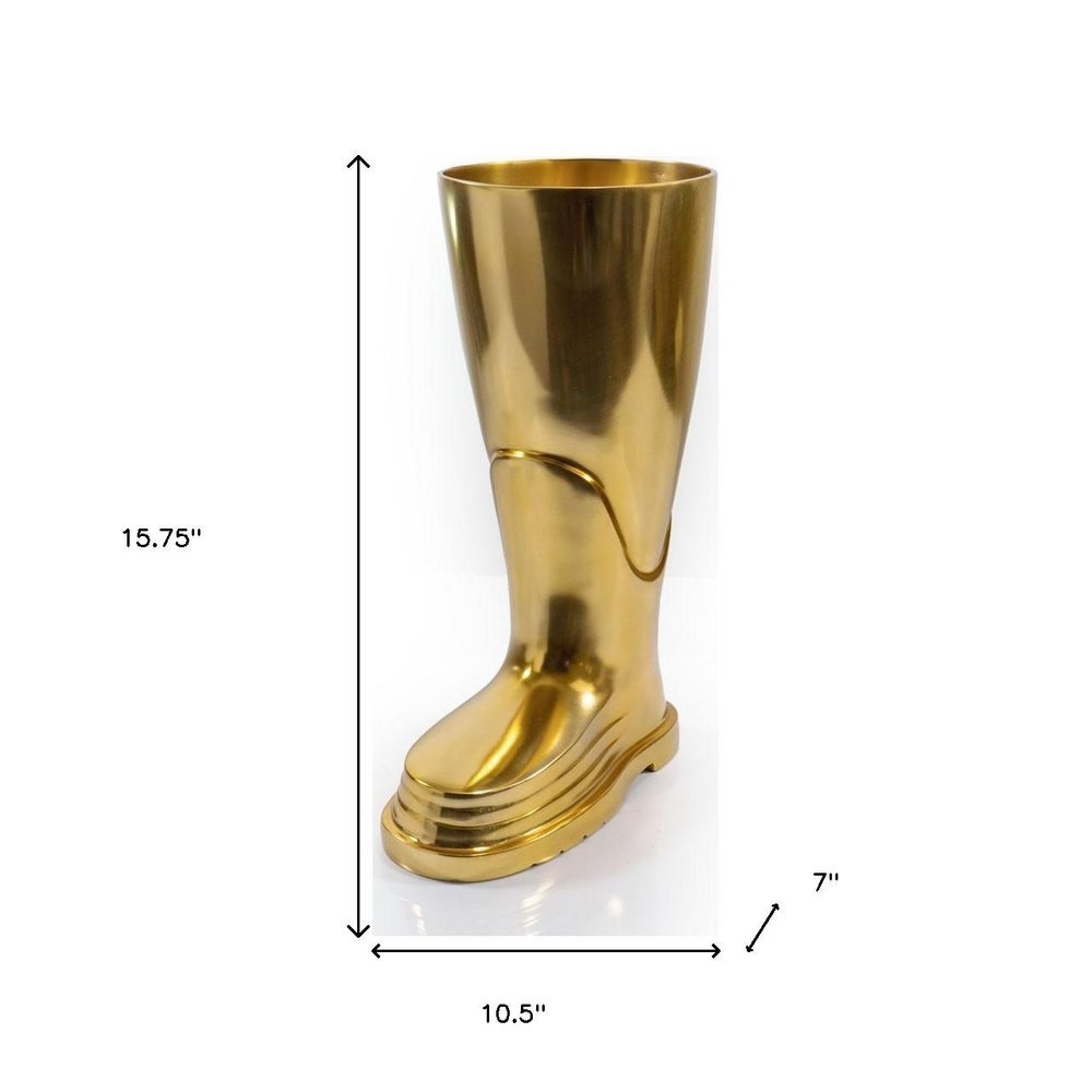 16" Gold Aluminum Firefighter Boot Umbrella Stand