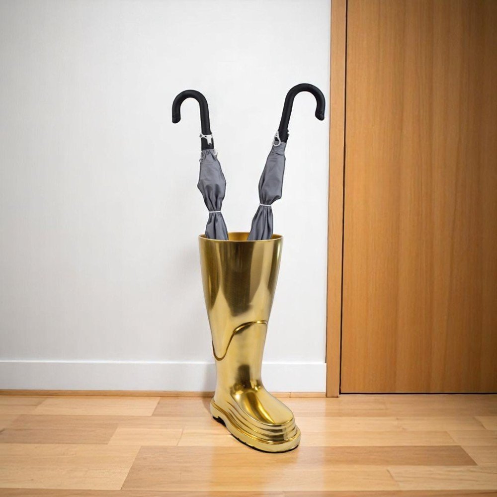 16" Gold Aluminum Firefighter Boot Umbrella Stand