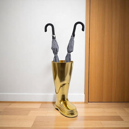 16" Gold Aluminum Firefighter Boot Umbrella Stand
