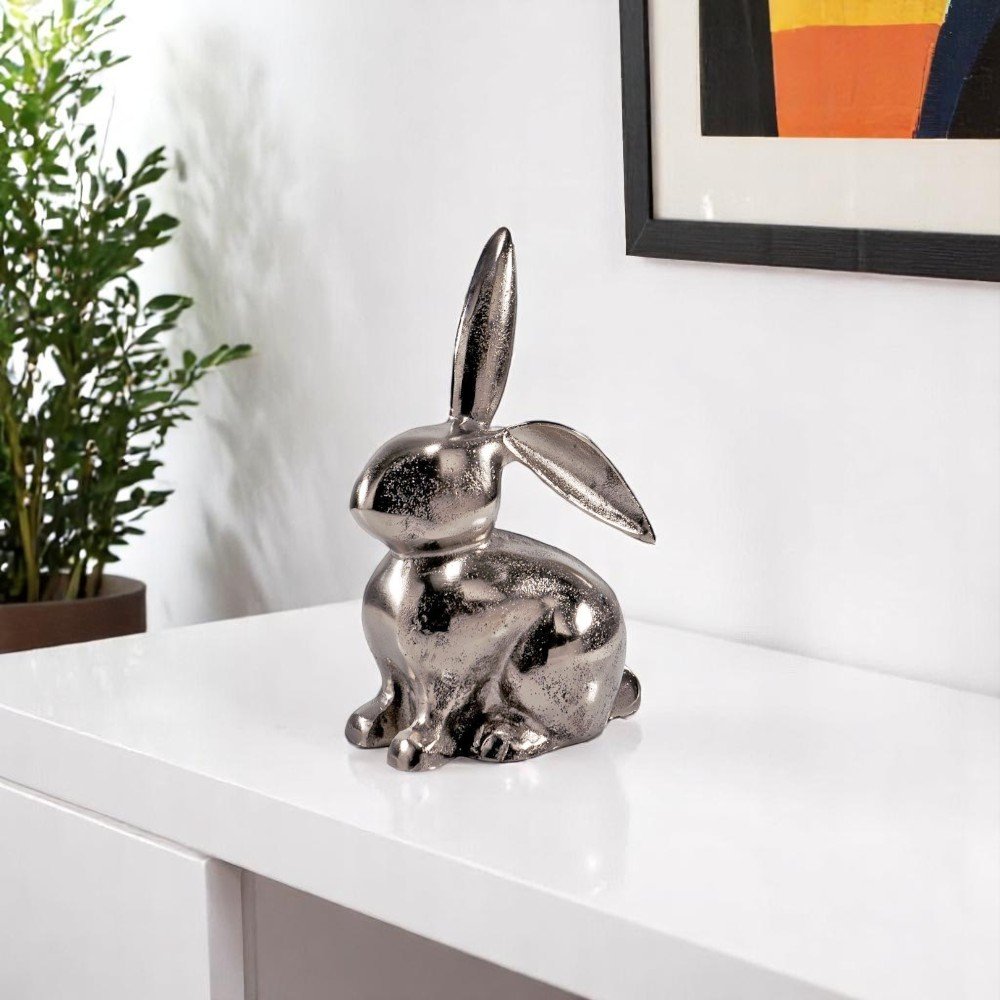 9" Silver Aluminum Rabbit Tabletop Sculpture