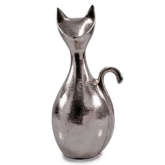 11" Silver Aluminum Cat Tabletop Sculpture