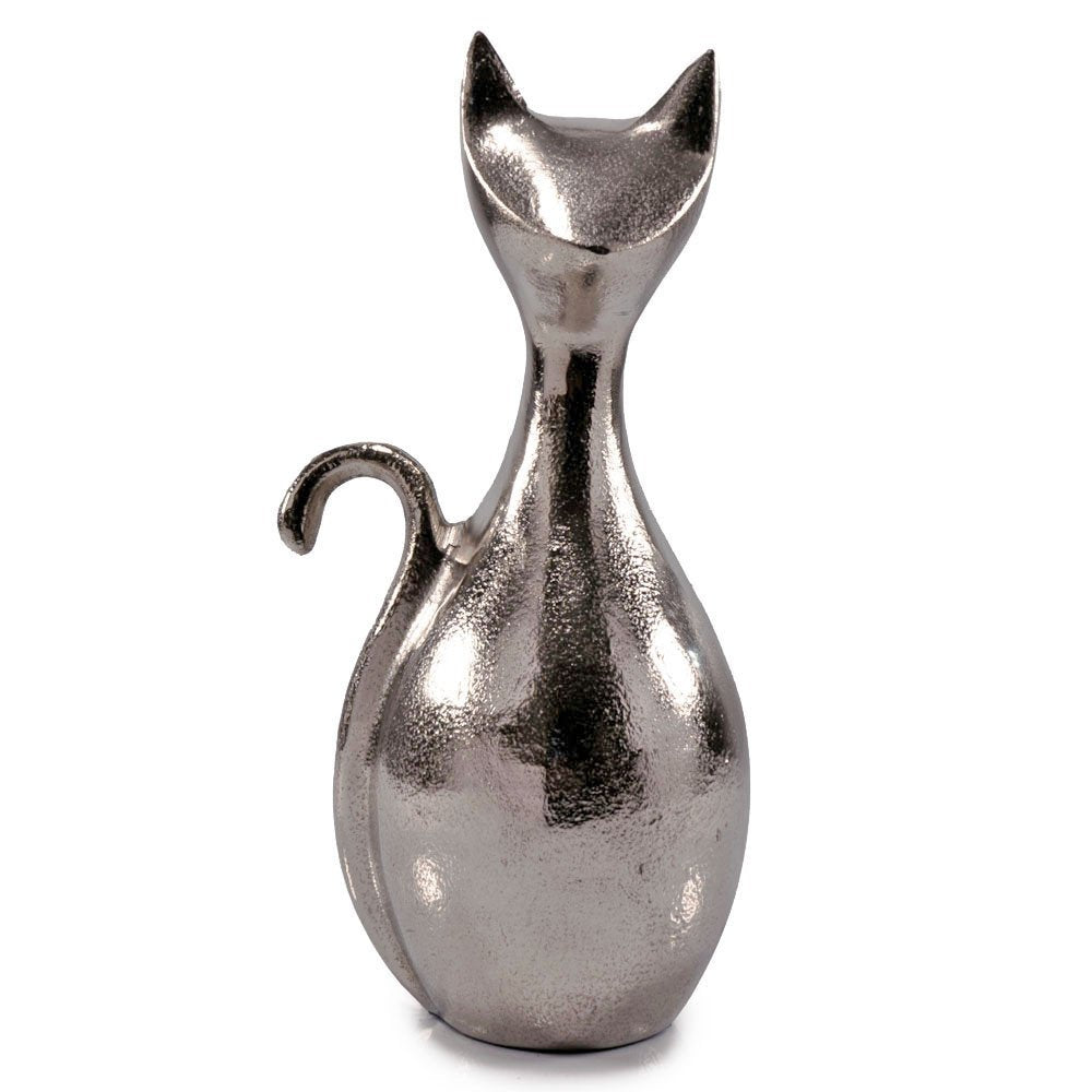 11" Silver Aluminum Cat Tabletop Sculpture