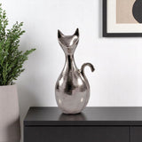 11" Silver Aluminum Cat Tabletop Sculpture