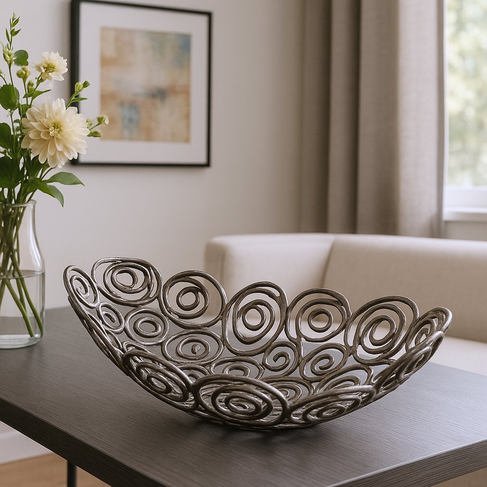 20" Gold Aluminum Abstract Circles Oval Decorative Bowl