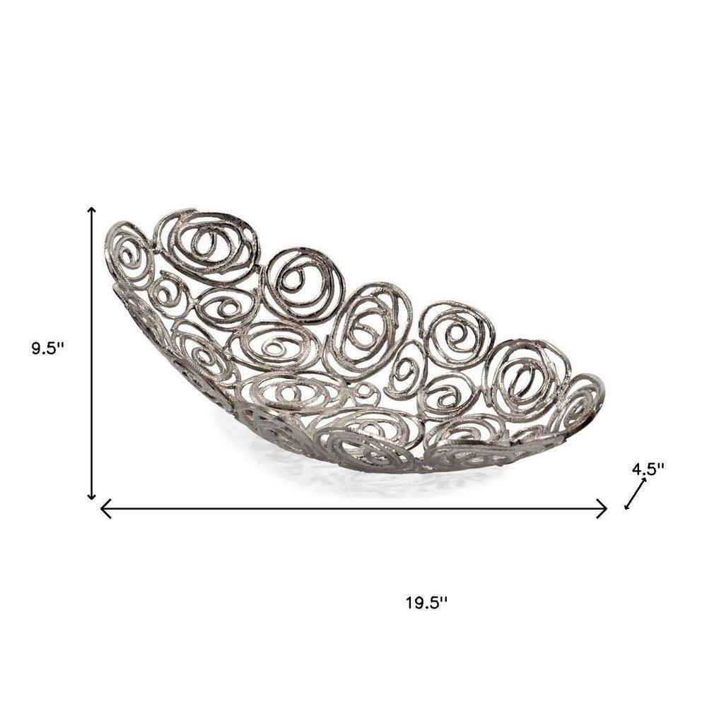 16" Gold Aluminum Abstract Circles Oval Decorative Bowl