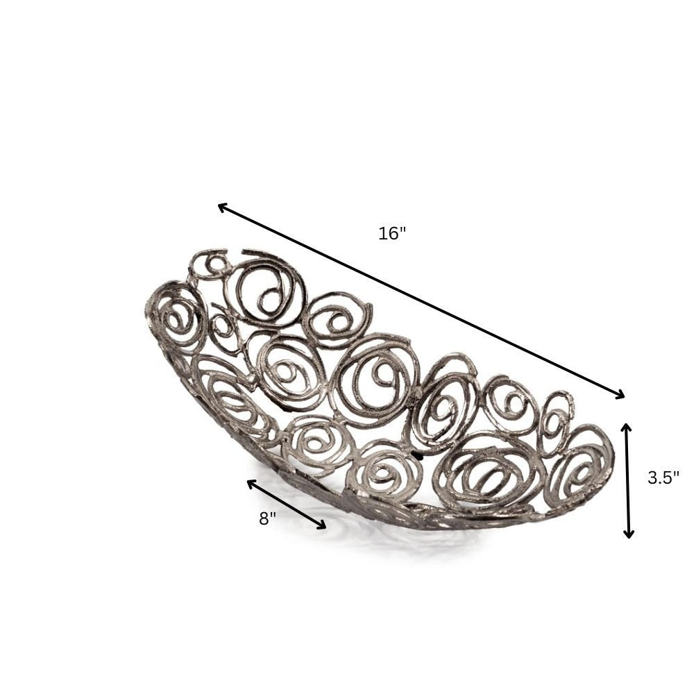 20" Silver Aluminum Abstract Circles Oval Decorative Bowl