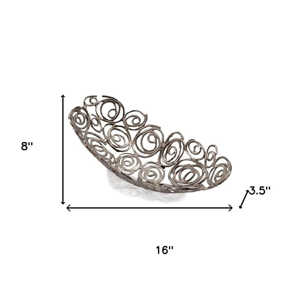 20" Silver Aluminum Abstract Circles Oval Decorative Bowl