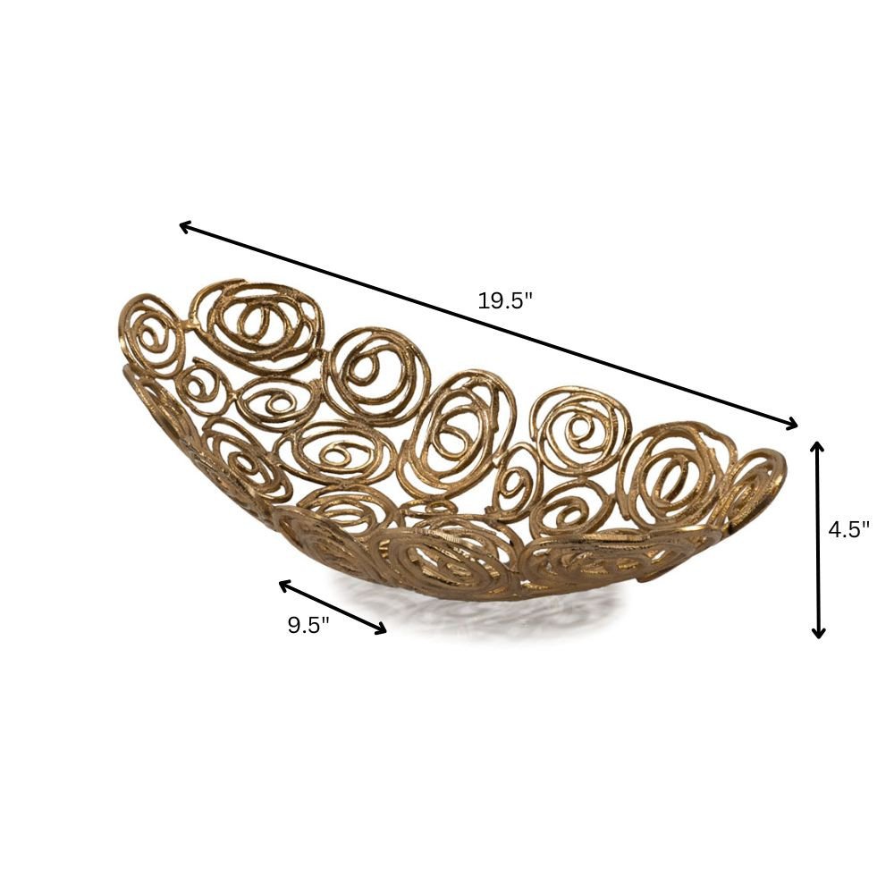 20" Silver Aluminum Abstract Circles Oval Decorative Bowl