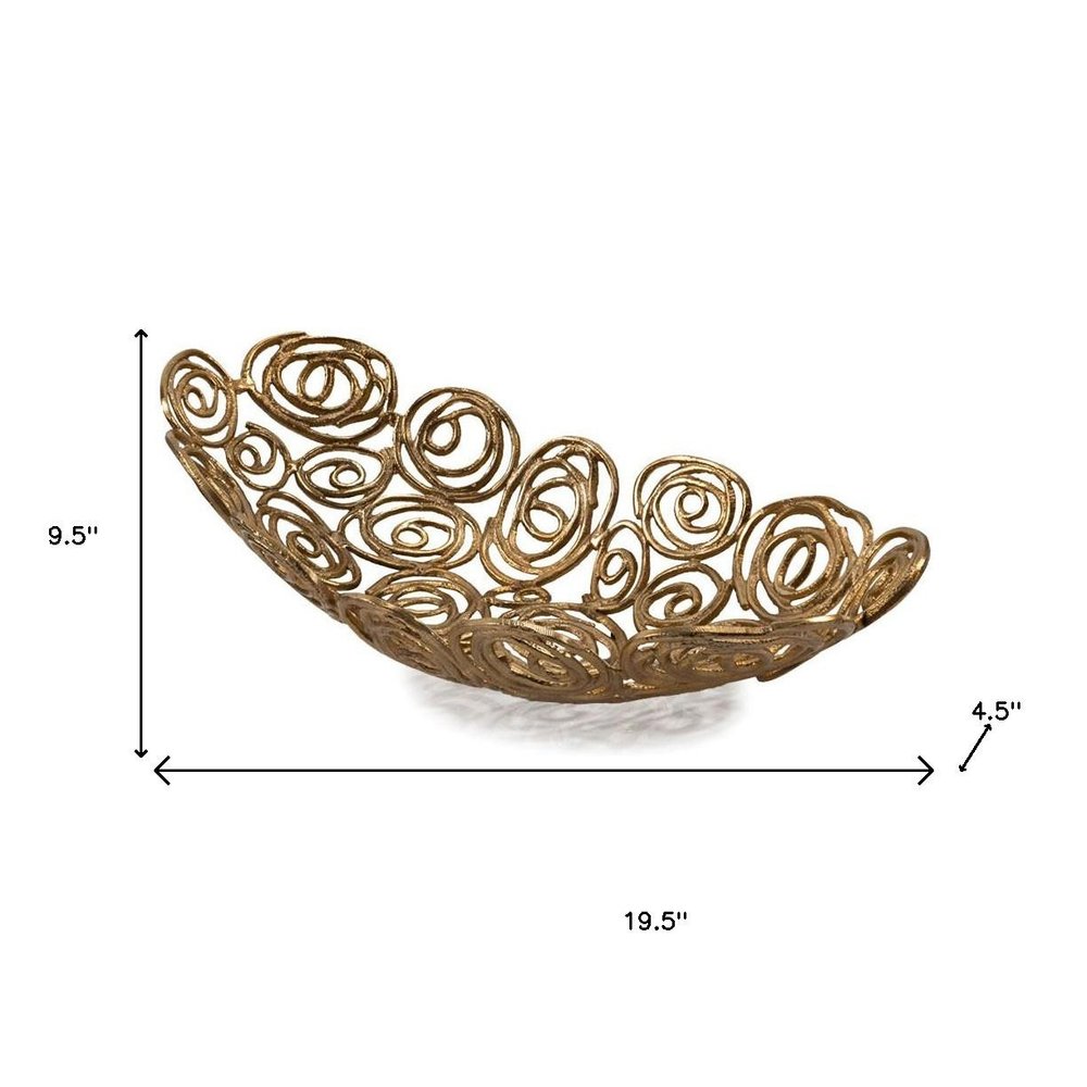 20" Silver Aluminum Abstract Circles Oval Decorative Bowl