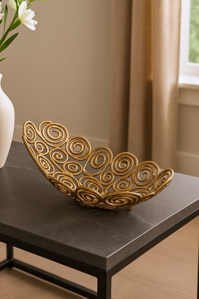 20" Silver Aluminum Abstract Circles Oval Decorative Bowl