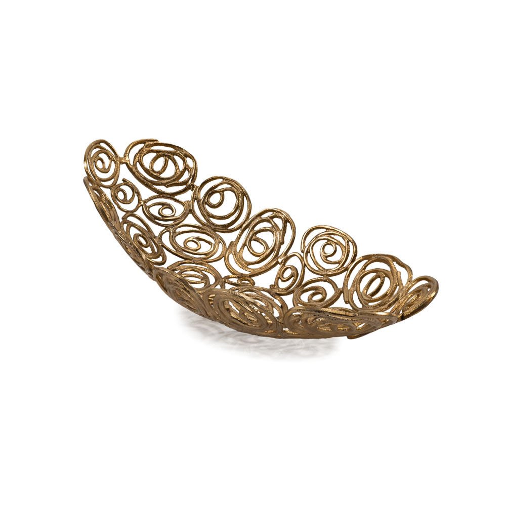 20" Silver Aluminum Abstract Circles Oval Decorative Bowl