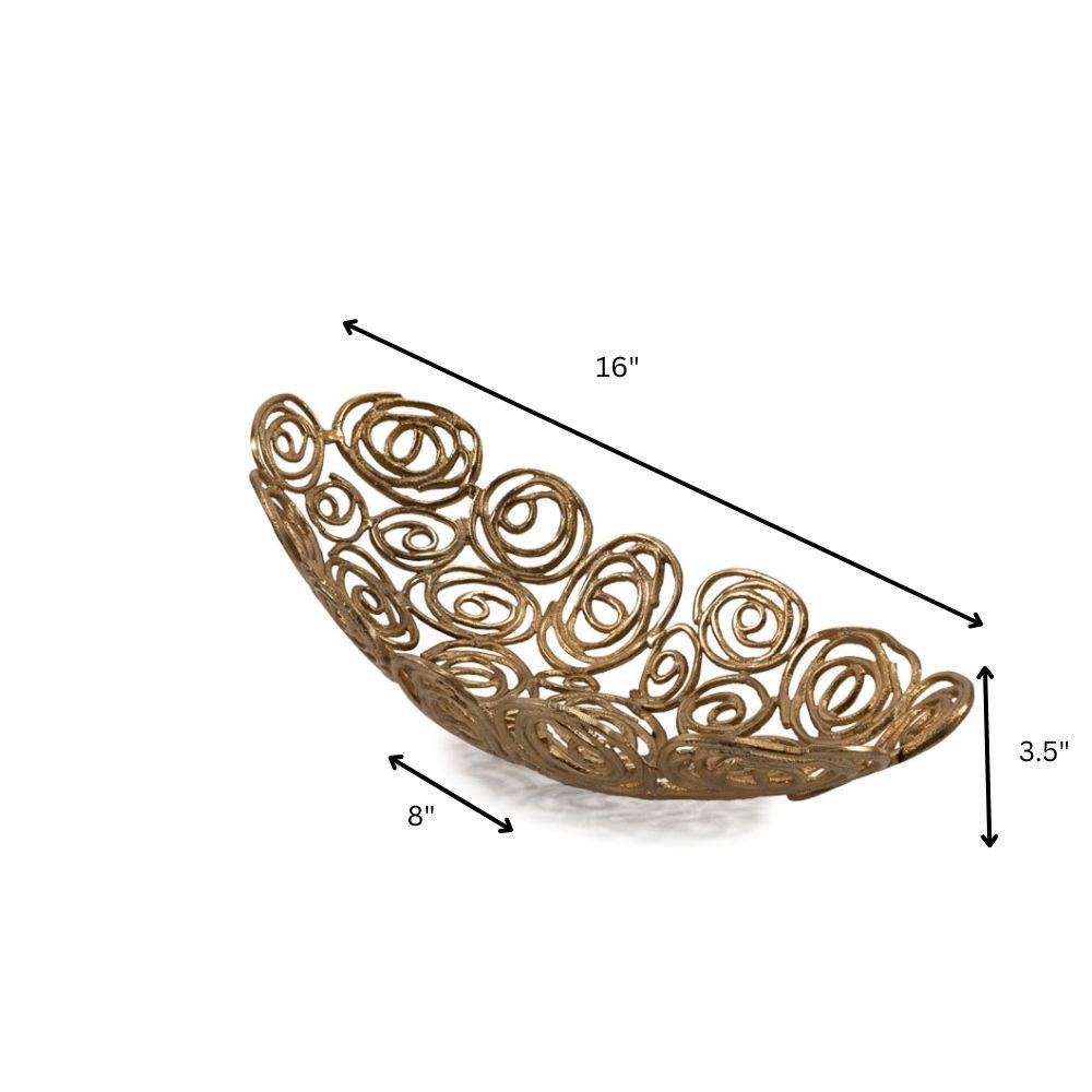 20" Silver Aluminum Abstract Circles Oval Decorative Bowl