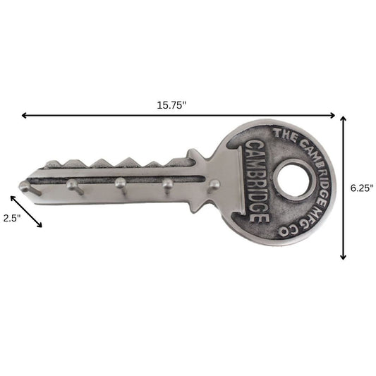 16" Silver Five Hook Wall Mount Key Shaped Coat Rack