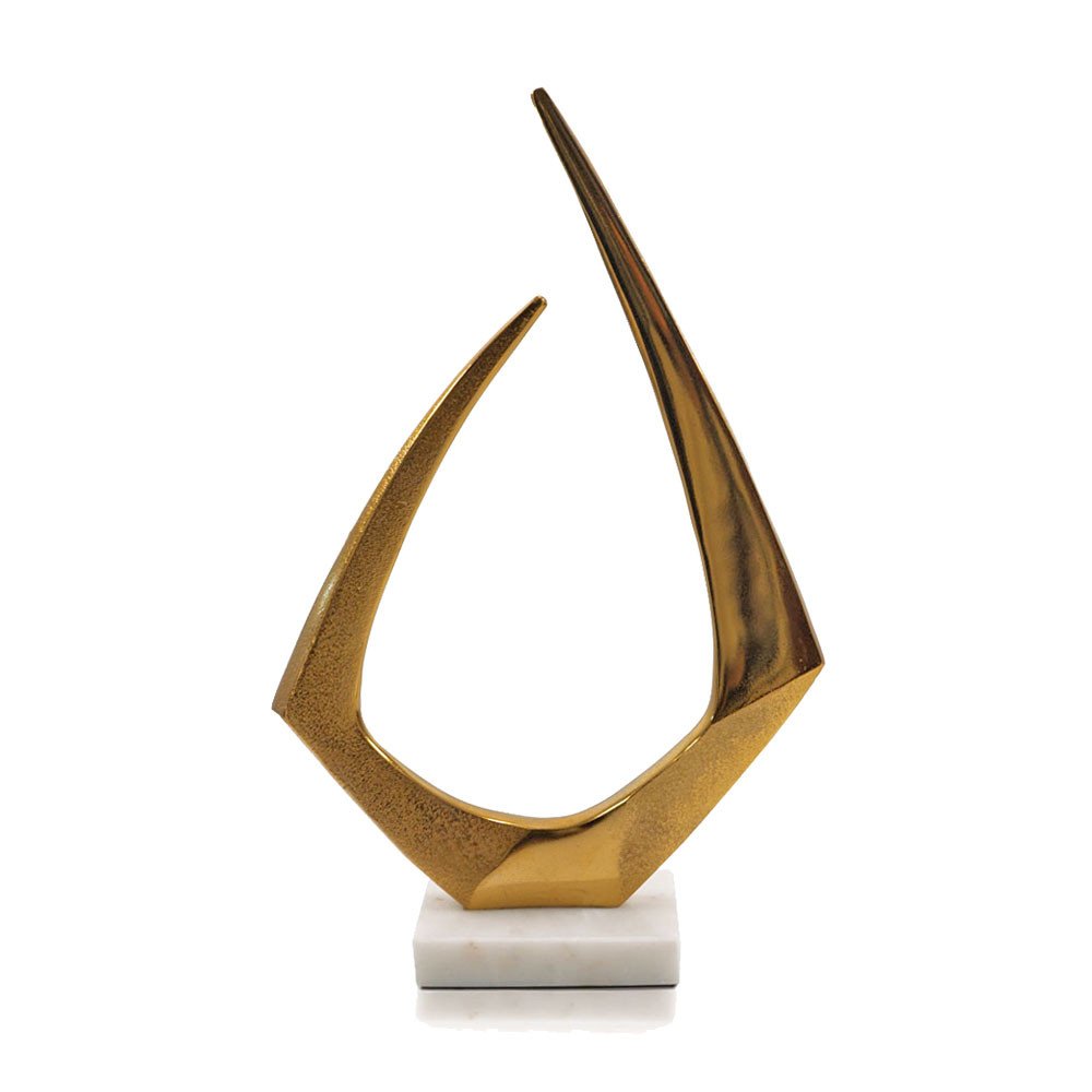 17" Gold And White Aluminum And Marble Abstract Tabletop Sculpture