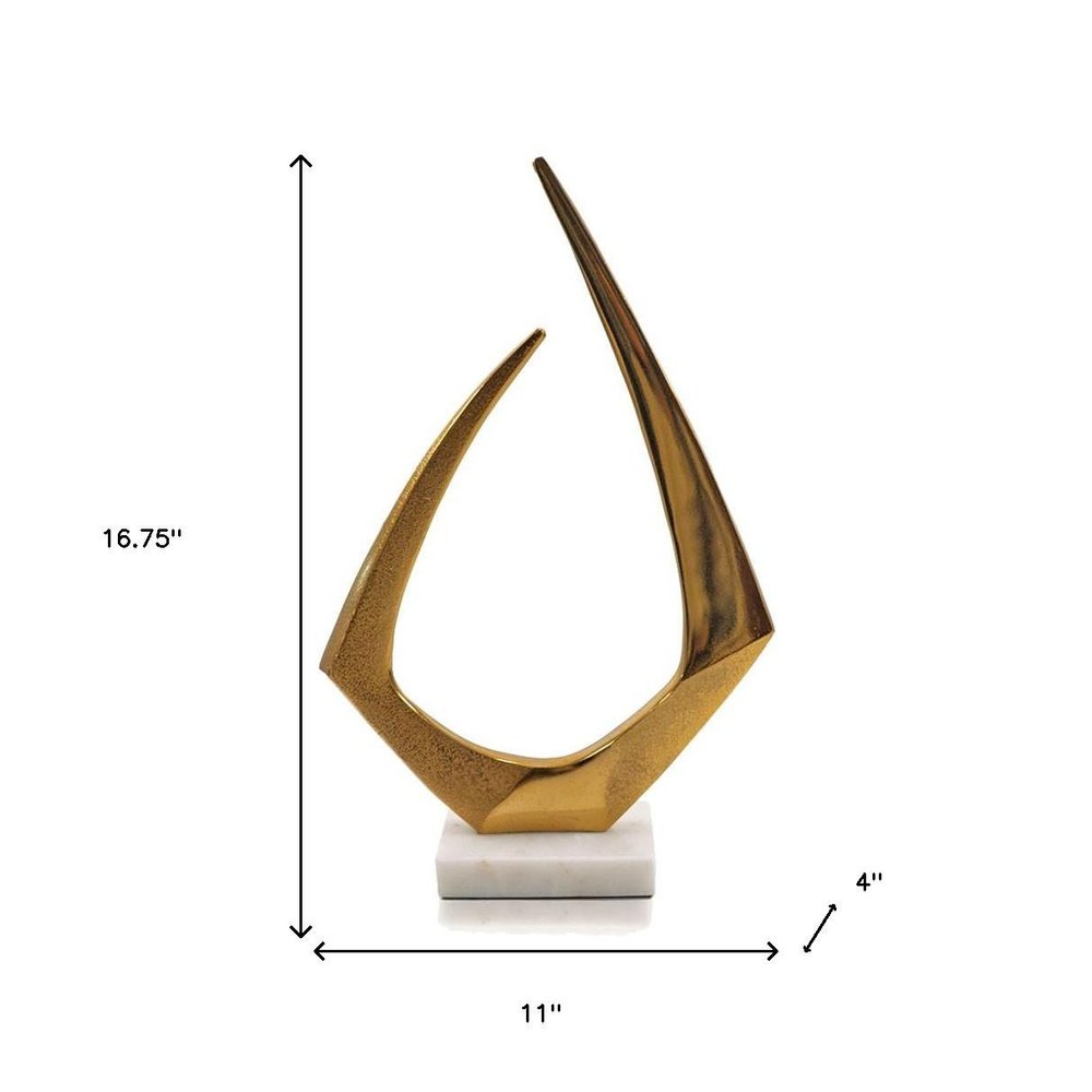 17" Gold And White Aluminum And Marble Abstract Tabletop Sculpture
