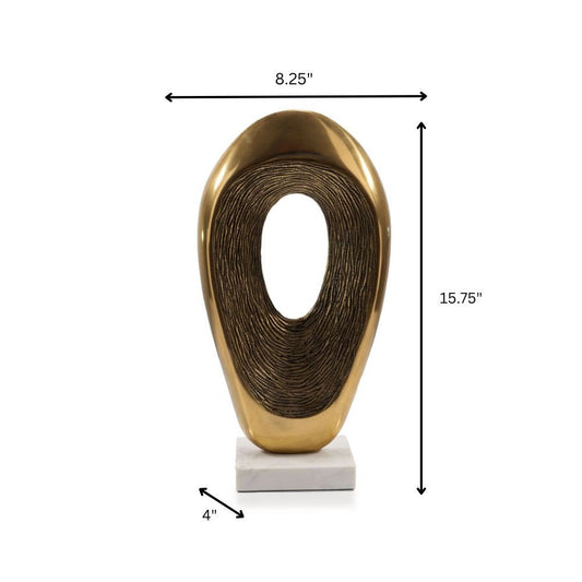 16" Gold And White Aluminum And Marble Abstract Tabletop Sculpture