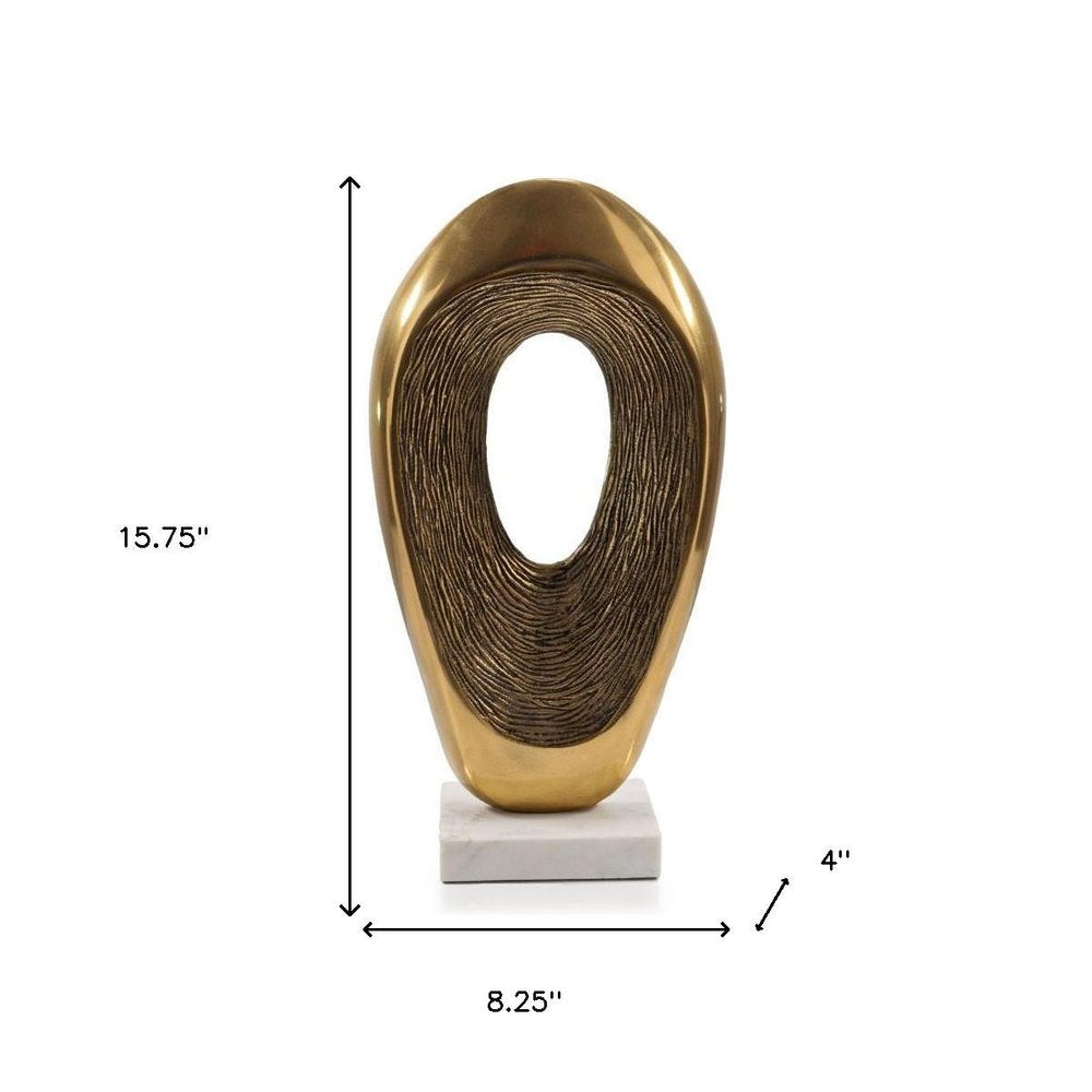 16" Gold And White Aluminum And Marble Abstract Tabletop Sculpture