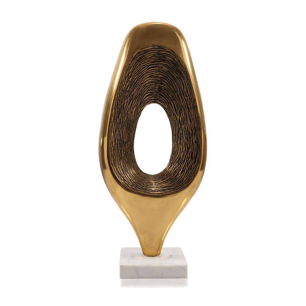 16" Gold And White Aluminum And Marble Abstract Tabletop Sculpture