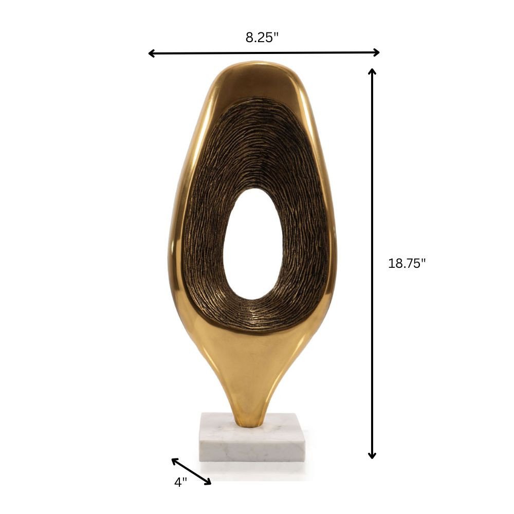 16" Gold And White Aluminum And Marble Abstract Tabletop Sculpture