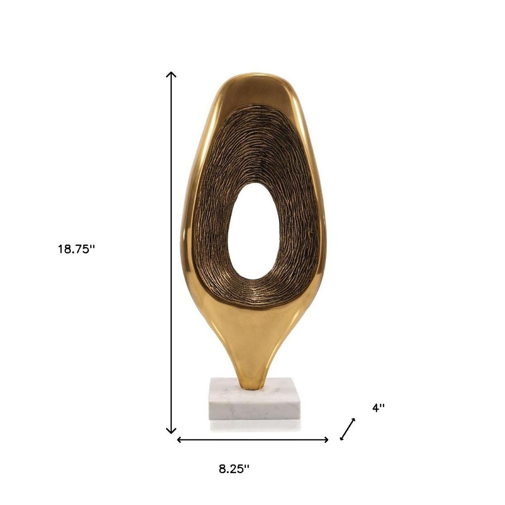 16" Gold And White Aluminum And Marble Abstract Tabletop Sculpture