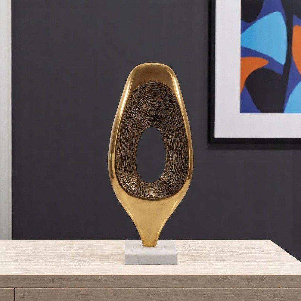 16" Gold And White Aluminum And Marble Abstract Tabletop Sculpture