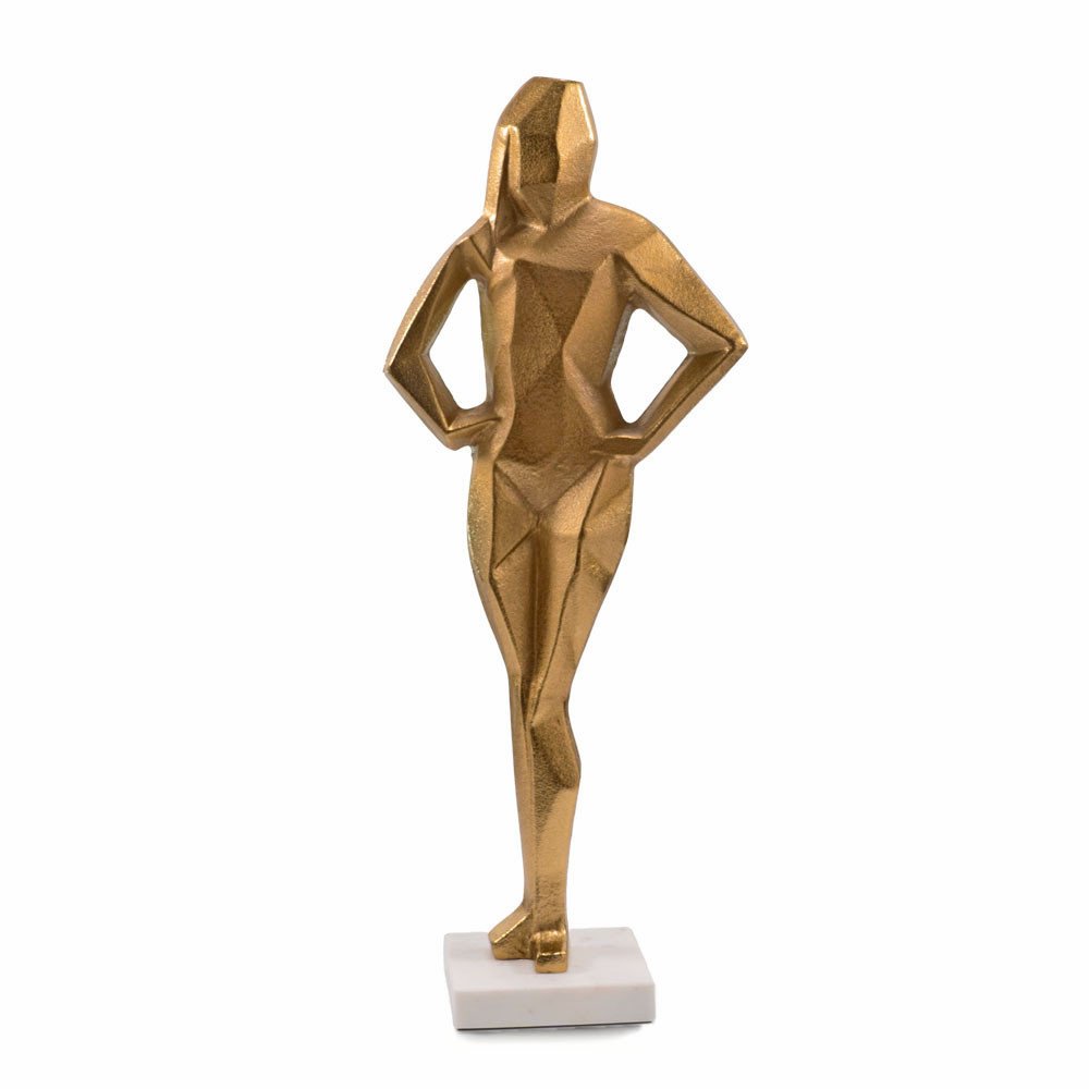 24" Gold And White Aluminum And Marble Woman Tabletop Sculpture