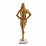 24" Gold And White Aluminum And Marble Woman Tabletop Sculpture
