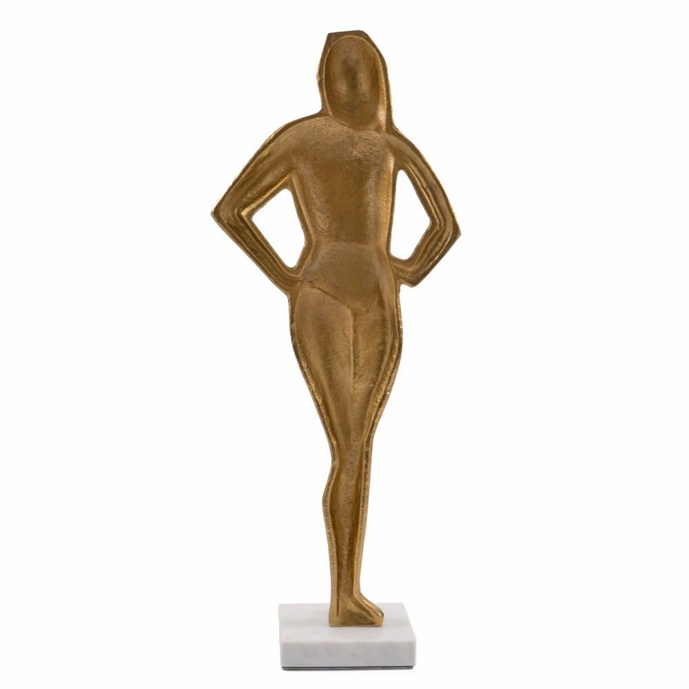 24" Gold And White Aluminum And Marble Woman Tabletop Sculpture
