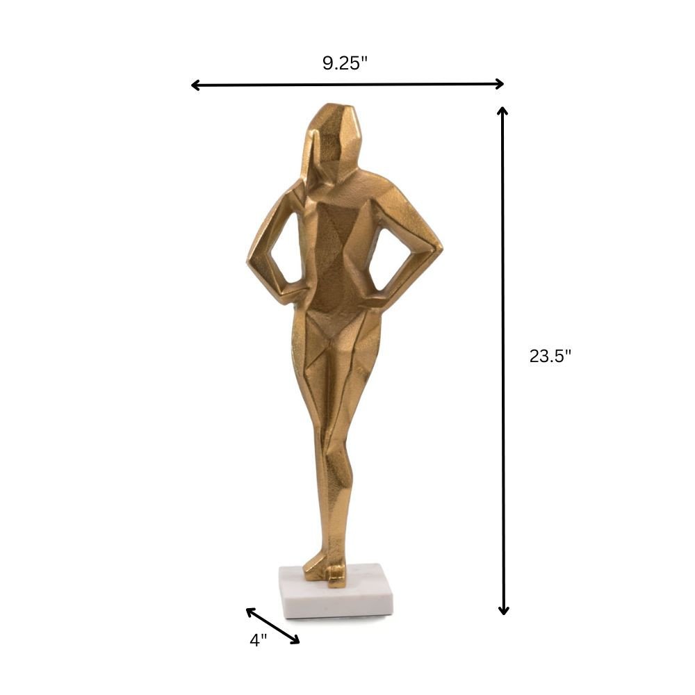 24" Gold And White Aluminum And Marble Woman Tabletop Sculpture