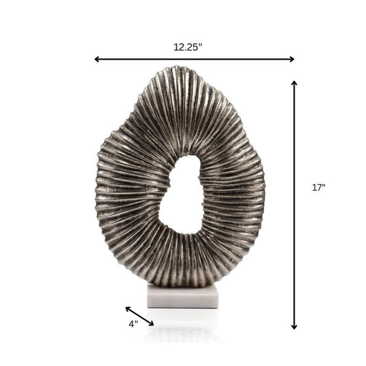 17" Silver And White Aluminum And Marble Tabletop Sculpture