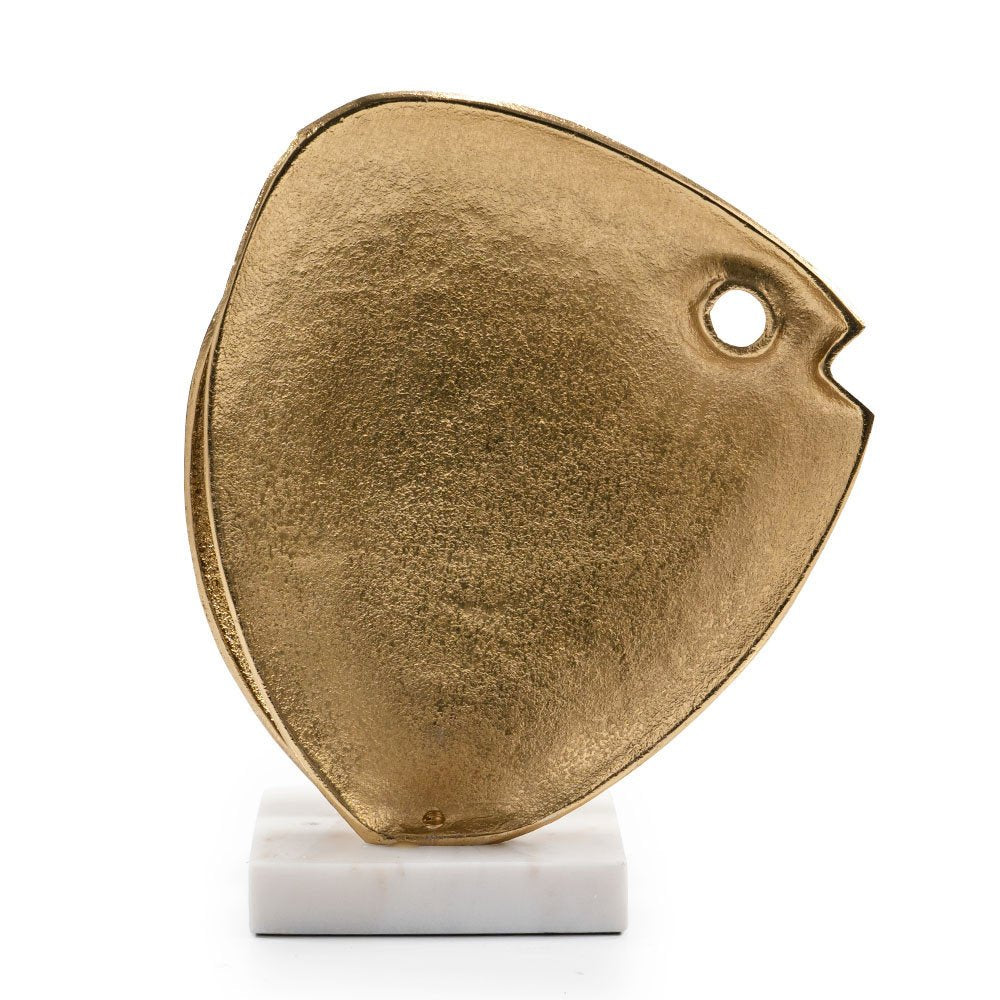 11" Gold And White Aluminum And Marble Fishes Tabletop Sculpture